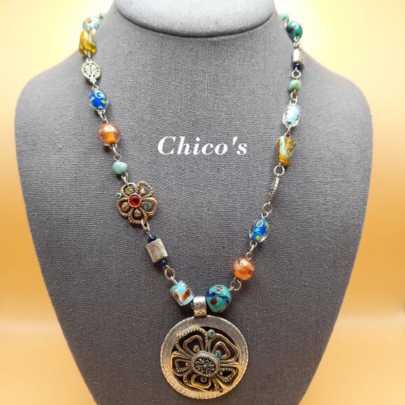 Chico's Lamp-work Glass Pendant Necklace, 20" - Picture 1 of 14